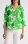 Renee C Floral Print V-neck Top In Green