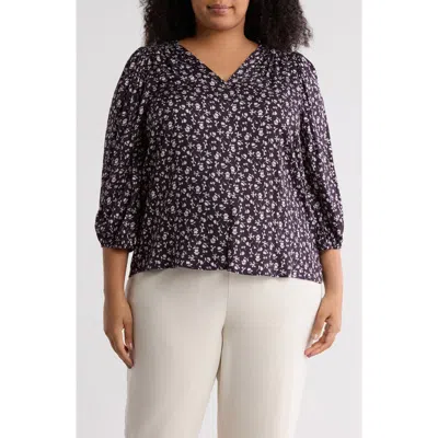 Renee C Floral Print V-neck Top In Multi