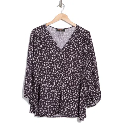 Renee C Floral Print V-neck Top In Navy/white