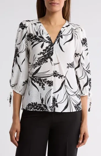 Renee C Floral Print V-neck Top In White