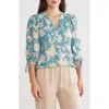 Renee C Floral Puff Sleeve Blouse In Blue