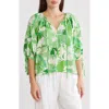 Renee C Floral Puff Sleeve Blouse In Green