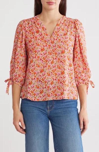 Renee C Floral Puff Sleeve Blouse In Pink
