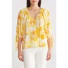 Renee C Floral Puff Sleeve Blouse In Yellow