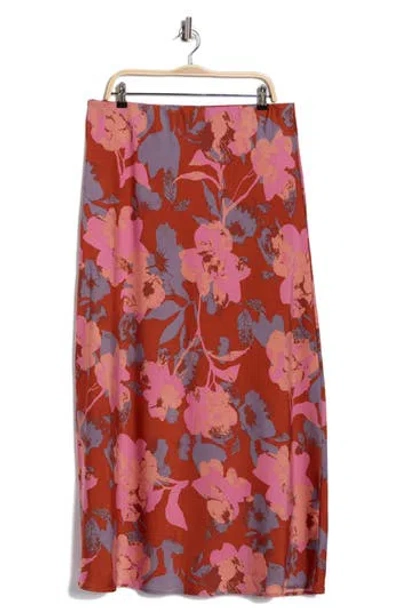 Renee C Floral Satin Maxi Skirt In Multi