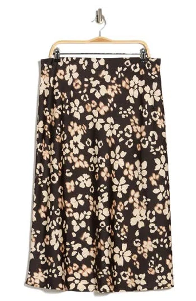 Renee C Floral Satin Midi Skirt In Black