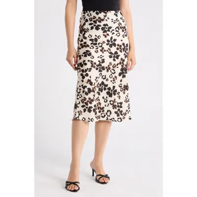 Renee C Floral Satin Midi Skirt In White