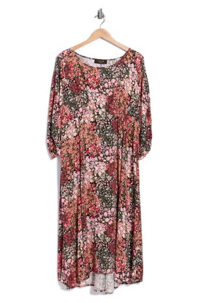 Renee C Floral Scoop Neck Midi Dress In Red
