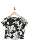 Renee C Floral Short Sleeve Cotton Blend Crop Top