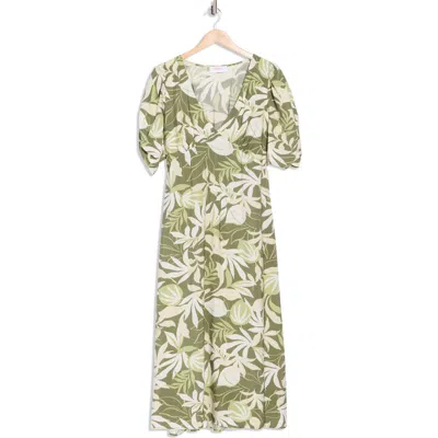 Renee C Floral Short Sleeve Empire Waist Midi Dress In Green