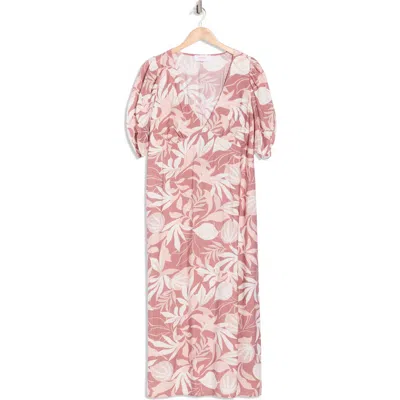 Renee C Floral Short Sleeve Empire Waist Midi Dress In Pink
