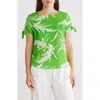 Renee C Floral Short Sleeve High-low Top In Green