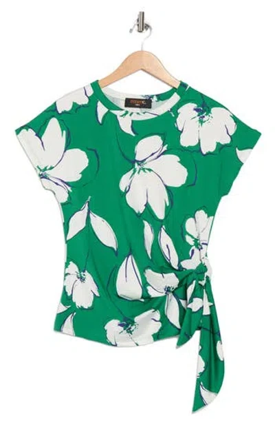 Renee C Floral Short Sleeve Knotted Side Top