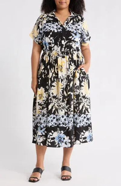 Renee C Floral Short Sleeve Midi Dress In Animal Print