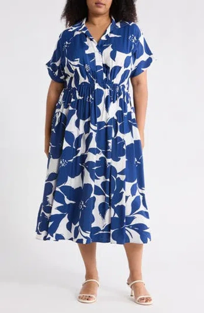 Renee C Floral Short Sleeve Midi Dress In Multi