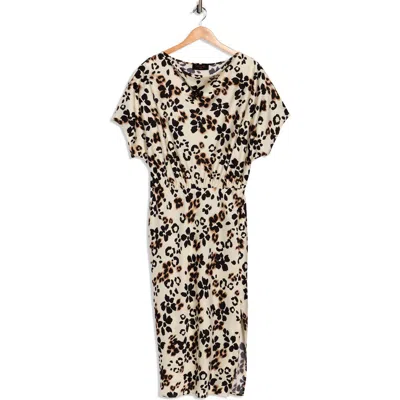 Renee C Floral Short Sleeve Satin Midi Dress In Black