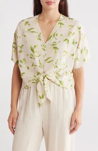 RENEE C RENEE C FLORAL SHORT SLEEVE TIE FRONT CROP TOP
