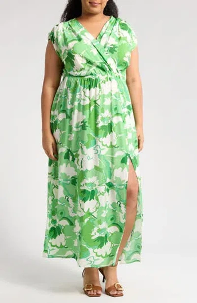 Renee C Floral Sleeveless Maxi Dress In Kelly Green