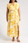 Renee C Floral Sleeveless Maxi Dress In Yellow