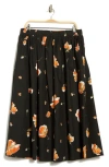Renee C Floral Stretch Cotton Midi Skirt In Black