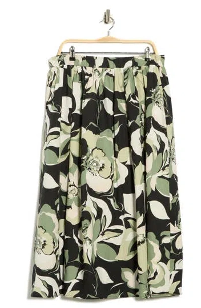 Renee C Floral Stretch Cotton Midi Skirt In Metallic