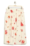 Renee C Floral Stretch Cotton Midi Skirt In Gray