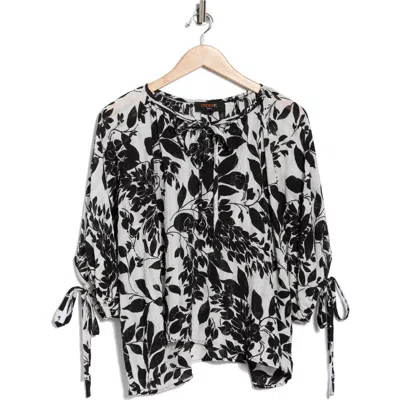 Renee C Floral Tie Sleeve Top In Black