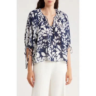 Renee C Floral Tie Sleeve Top In Multi