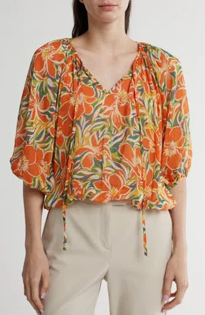 Renee C Floral Top In Orange