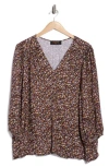 Renee C Floral V-neck Balloon Sleeve Top In Multi