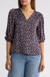 Renee C Floral V-neck Balloon Sleeve Top In Multi