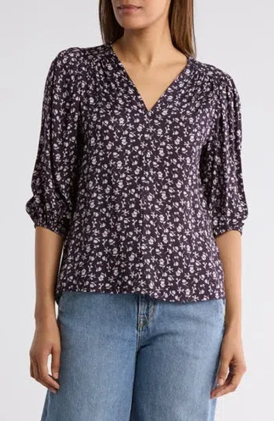 Renee C Floral V-neck Balloon Sleeve Top In Multi