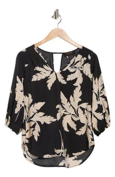 Renee C Floral V-neck Keyhole Top In Black