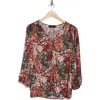 Renee C Floral V-neck Long Sleeve Top In Black/red