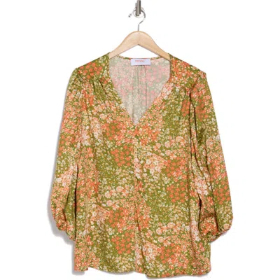 Renee C Floral V-neck Long Sleeve Top In Multi