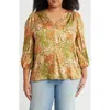 Renee C Floral V-neck Long Sleeve Top In Multi