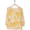 Renee C Floral V-neck Three-quarter Sleeve Top In Yellow