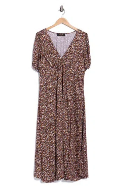 Renee C Floral V-neck A-line Dress In Eggplant