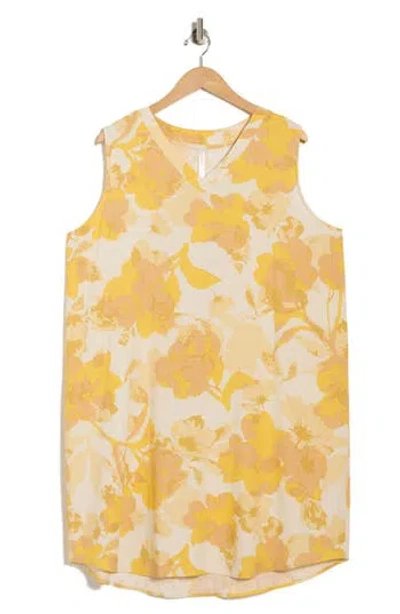 Renee C Floral V-neck Shift Dress In Yellow