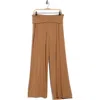 Renee C Foldover Jersey Wide Leg Pants In Brown