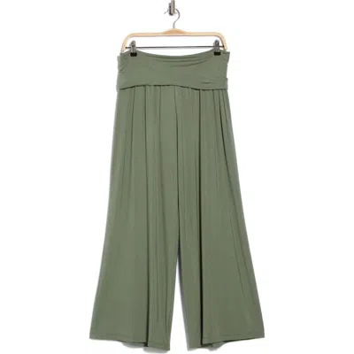 Renee C Foldover Jersey Wide Leg Pants In Green