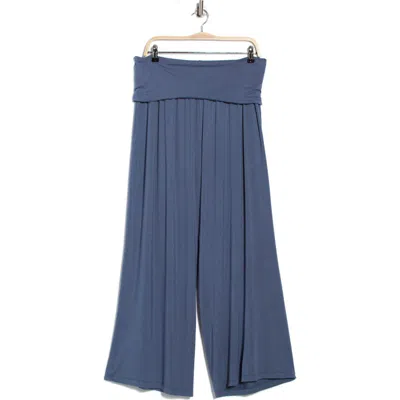 Renee C Foldover Jersey Wide Leg Pants In Blue