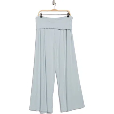 Renee C Foldover Knit Wide Leg Pants In Blue