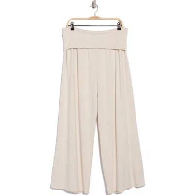 Renee C Foldover Knit Wide Leg Pants In Neutral
