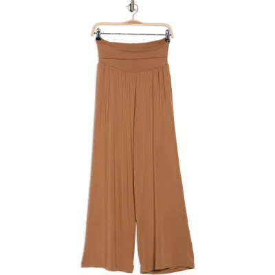 Renee C Folover Waist Jersey Pants In Brown
