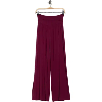 Renee C Folover Waist Jersey Pants In Burgundy