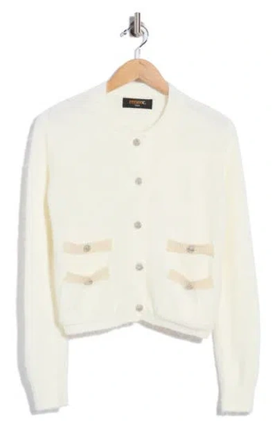 Renee C Fuzzy Cropped Cardigan In Ivory