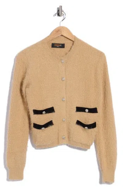 Renee C Fuzzy Cropped Cardigan In Taupe