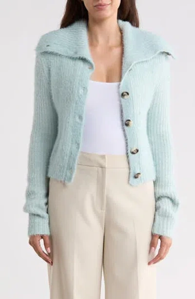 Renee C Fuzzy Knit Collared Cardigan In Blue