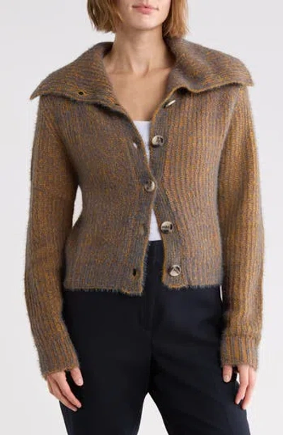 Renee C Fuzzy Knit Collared Cardigan In Multi